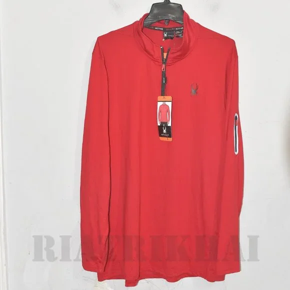 RED NWT Men's  1/4 ( Quater) zip Active Lightweight Pullover Spyder - Picture 2 of 11